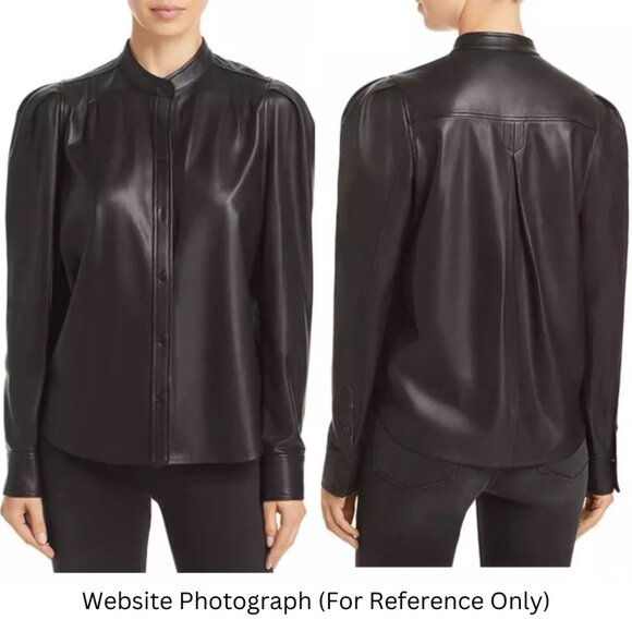 FRAME Charlie Puff Sleeve Leather Shirt - Size M - Picture 2 of 9